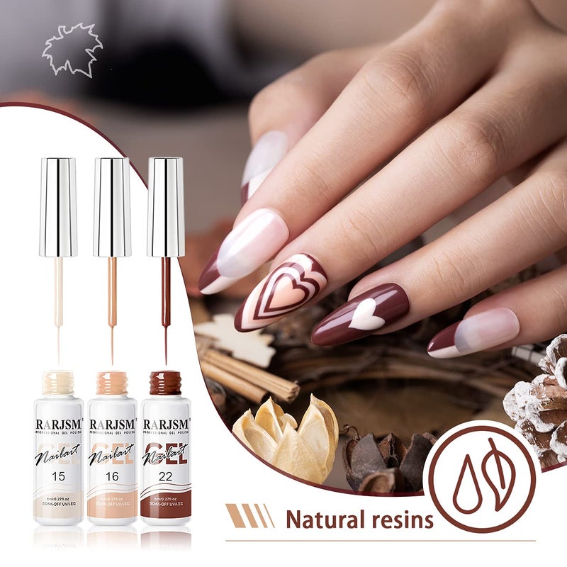 RARJSM Nail Art Gel Liner Painting Polish Set 12 Colors Autumn Winter Brown Wine Red Collection,Painted Gel Nail Polishes Soak Off Curing Requires Salon DIY Manicure NailArt Design Line Art Gelpolish - Image 3