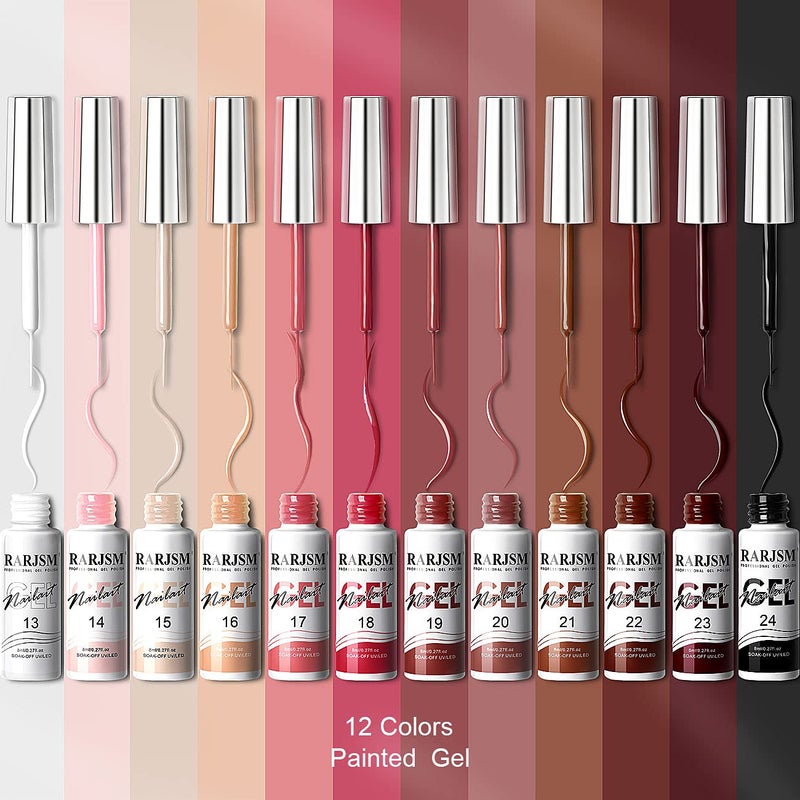 RARJSM Nail Art Gel Liner Painting Polish Set 12 Colors Autumn Winter Brown Wine Red Collection,Painted Gel Nail Polishes Soak Off Curing Requires Salon DIY Manicure NailArt Design Line Art Gelpolish - Image 2
