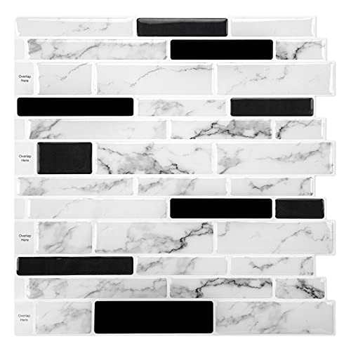 WOWSTAR 10-Sheet Peel and Stick Backsplash Tile for Kitchen Wall, Back Splash Stick On Tiles for Kitchen （12"x12", White Marble） - Image 1