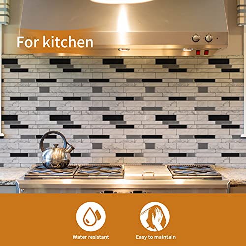 WOWSTAR 10-Sheet Peel and Stick Backsplash Tile for Kitchen Wall, Back Splash Stick On Tiles for Kitchen （12"x12", White Marble） - Image 2