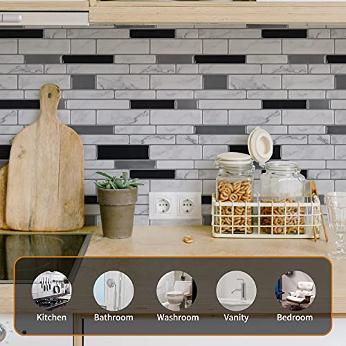 WOWSTAR 10-Sheet Peel and Stick Backsplash Tile for Kitchen Wall, Back Splash Stick On Tiles for Kitchen （12"x12", White Marble） - Image 3