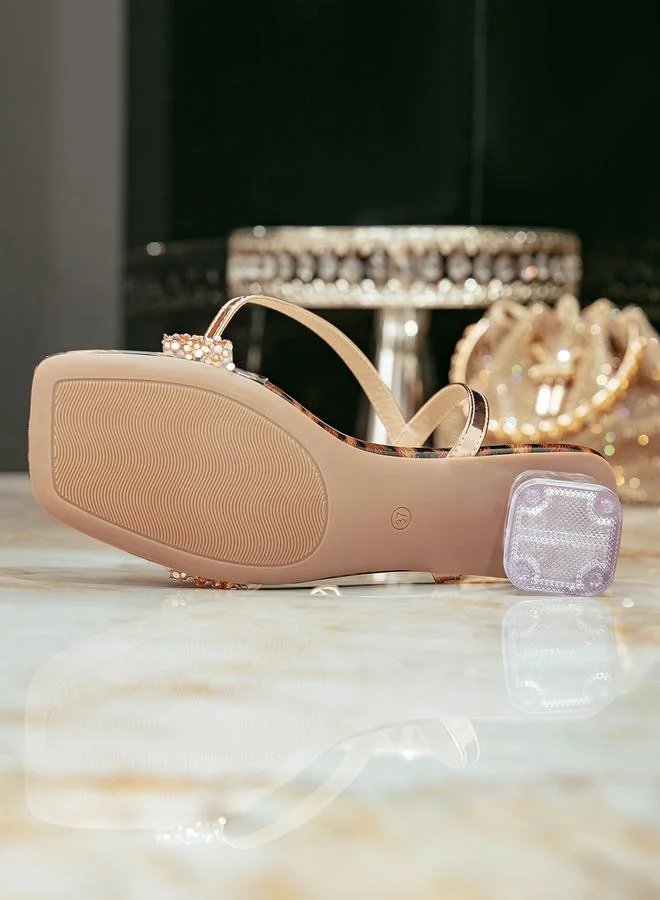 Take Two  Leopard Print Block-Heel Sandals for Women | Best Price UAE
