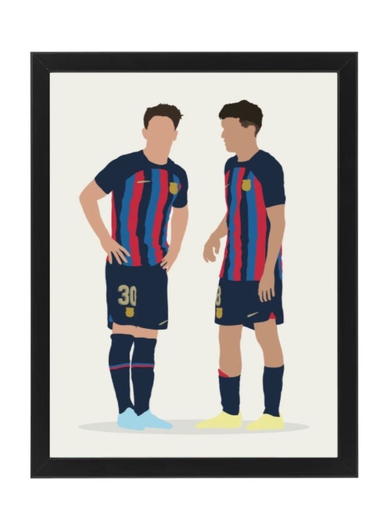 Boomah Accessories Set of 2, Pablo Gavi and Pedri Barcelona Minimal Illustration Poster with Frame 30x40cm  - Image 2