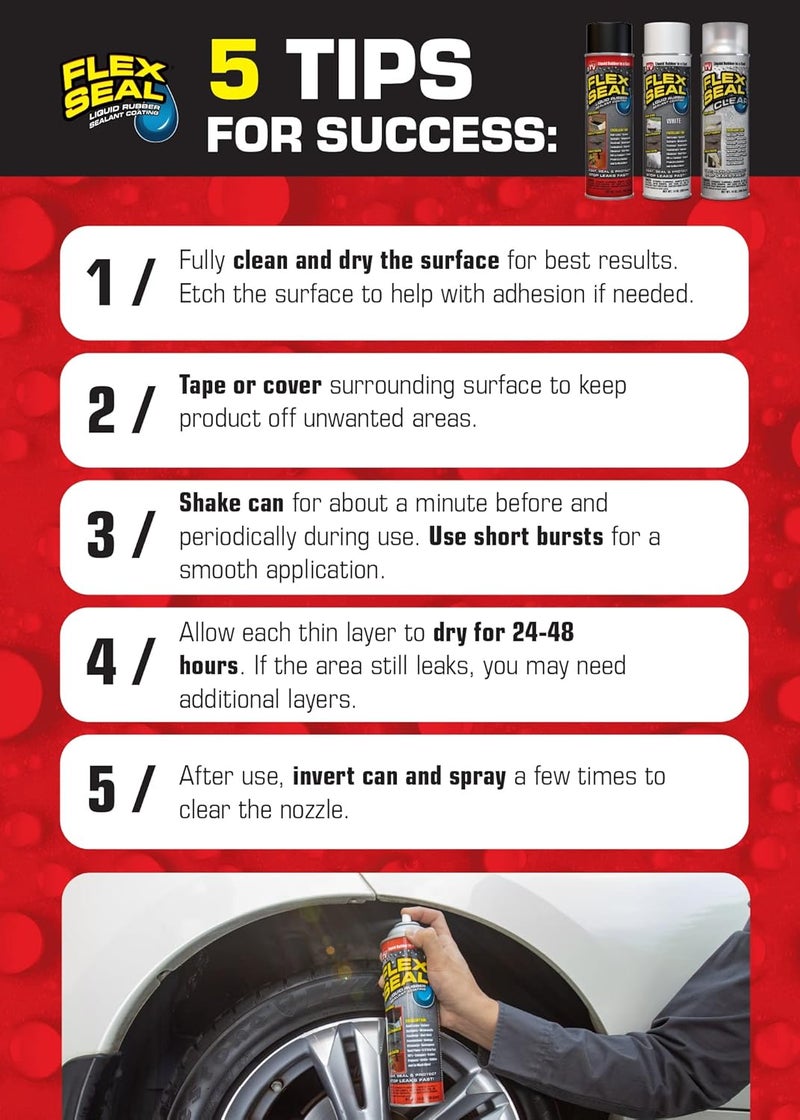 Flex Seal رذاذ مطاطي أسود صغير لإيقاف التسربات على الفور، طلاء واقي مقاوم للماء، بحجم السفر، مثالي للمزاريب، الخشب، المركبات الترفيهية، المعسكرات، إصلاح الأسطح، النوافذ، وأكثر - Image 1