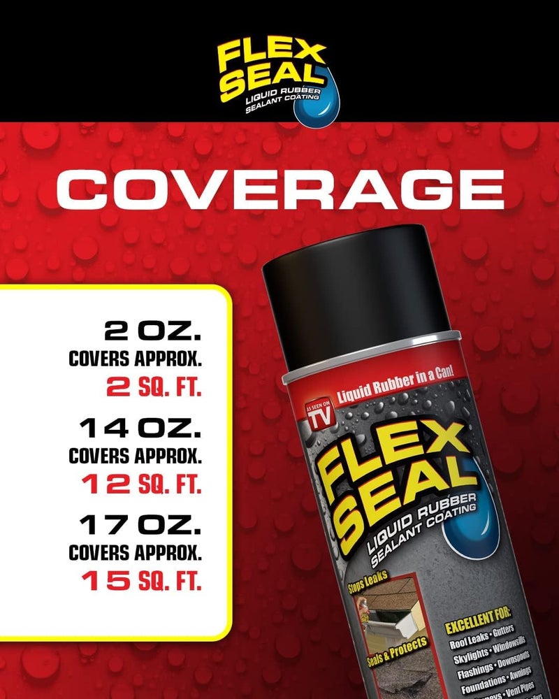 Flex Seal رذاذ مطاطي أسود صغير لإيقاف التسربات على الفور، طلاء واقي مقاوم للماء، بحجم السفر، مثالي للمزاريب، الخشب، المركبات الترفيهية، المعسكرات، إصلاح الأسطح، النوافذ، وأكثر - Image 2