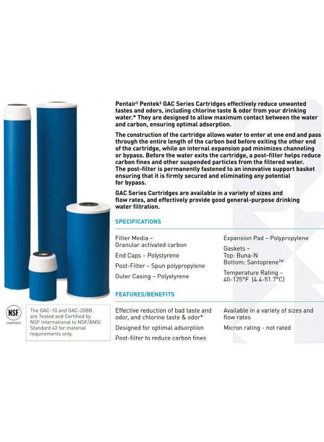 Pentek Pentair Pentek GAC-10 Carbon Water Filter, 10-Inch, Under Sink Granular Activated Carbon (GAC) Replacement Cartridge, 10" x 2.5" , Blue - Image 4