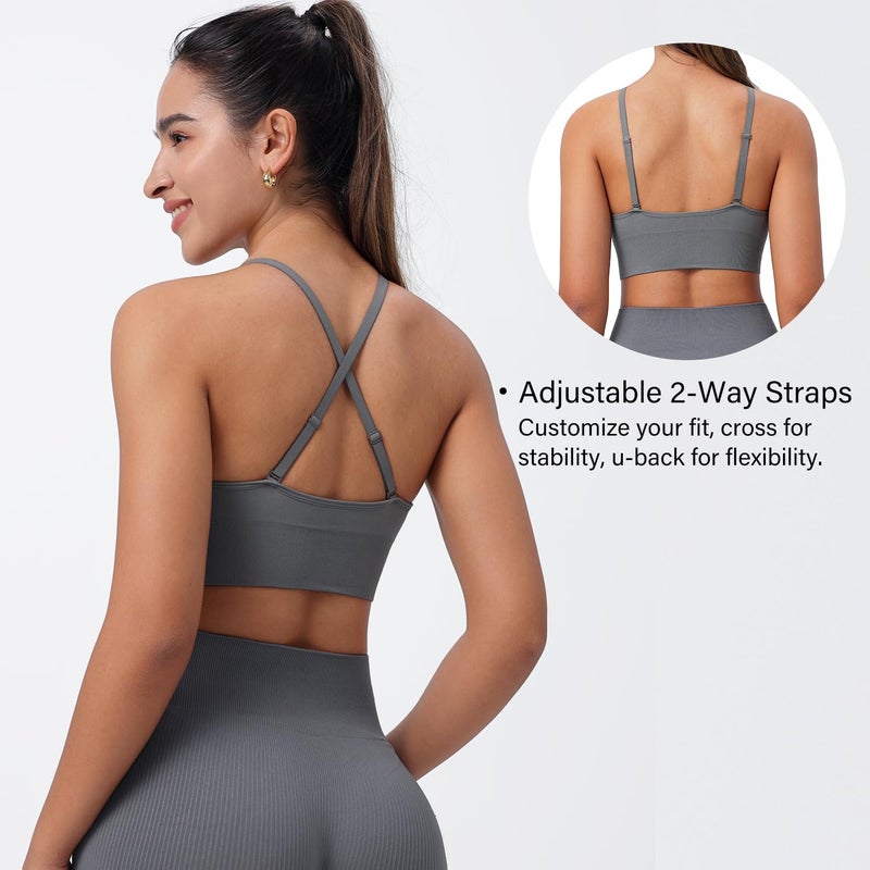 Evercute Women's Sports Bras 3/4 Pack Adjustable Deep V Neck Bras Wireless Spaghetti Strap Criss Cross Padded Seamless Low Support Sexy Everyday Bras - Image 4