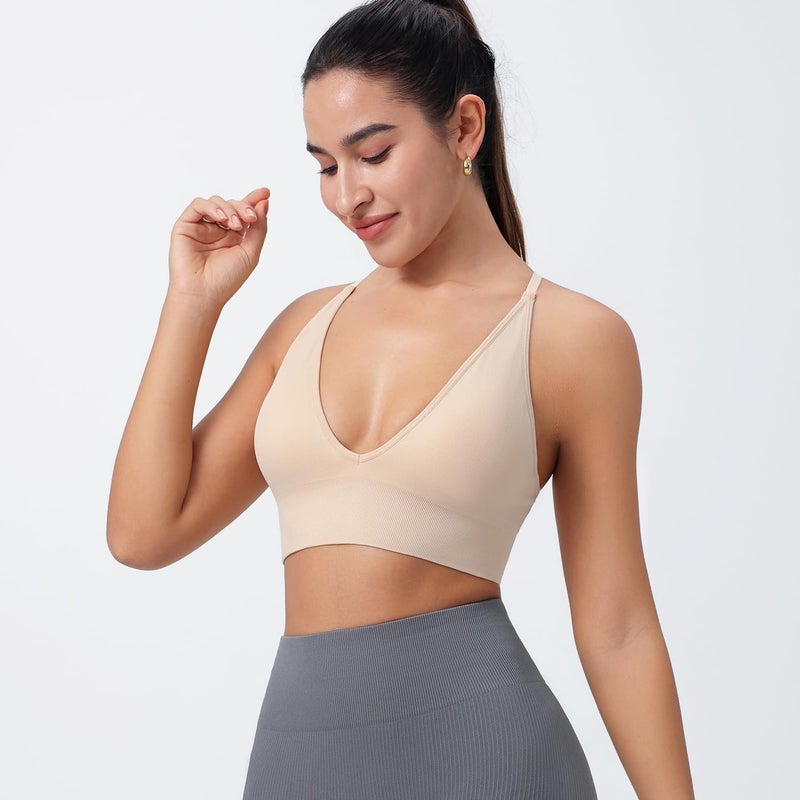 Evercute Women's Sports Bras 3/4 Pack Adjustable Deep V Neck Bras Wireless Spaghetti Strap Criss Cross Padded Seamless Low Support Sexy Everyday Bras - Image 5