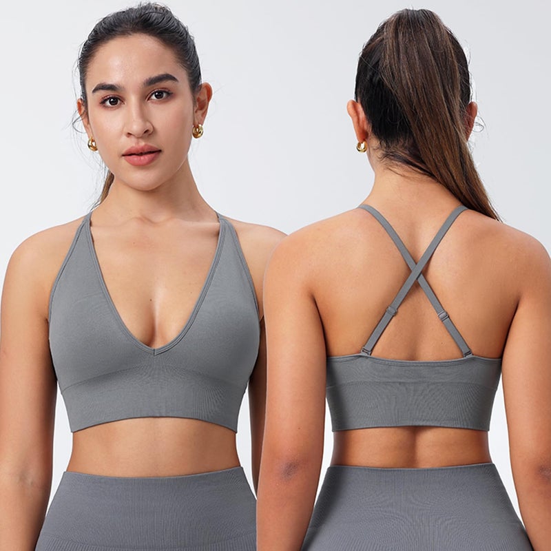 Evercute Women's Sports Bras 3/4 Pack Adjustable Deep V Neck Bras Wireless Spaghetti Strap Criss Cross Padded Seamless Low Support Sexy Everyday Bras - Image 2