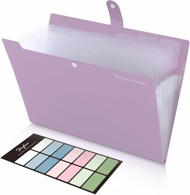 Skydue File Folder with Labels, Accordion File Organizer with 8 Pockets, Portable Document Organizer, A4 Letter Size, Paper Organizer for Office, Purple - Image 1