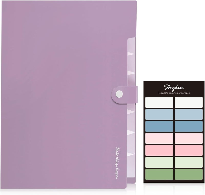 Skydue File Folder with Labels, Accordion File Organizer with 8 Pockets, Portable Document Organizer, A4 Letter Size, Paper Organizer for Office, Purple - Image 2