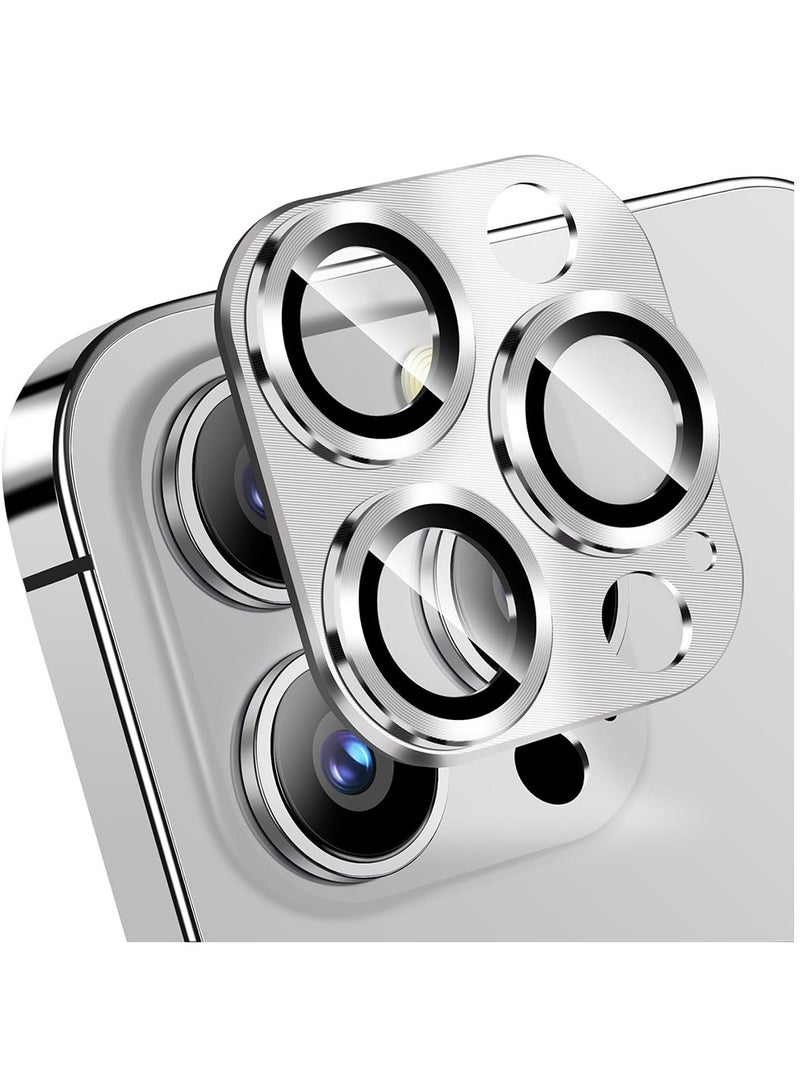 3-Piece Camera Lens Protector for iPhone 15 Pro Max/iPhone 15 Pro Zinc Alloy One Piece Camera Cover Shatterproof - Silver - Image 1