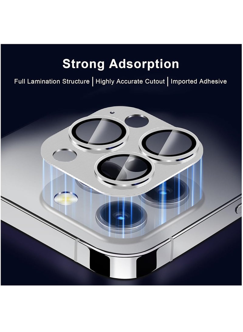 3-Piece Camera Lens Protector for iPhone 15 Pro Max/iPhone 15 Pro Zinc Alloy One Piece Camera Cover Shatterproof - Silver - Image 5