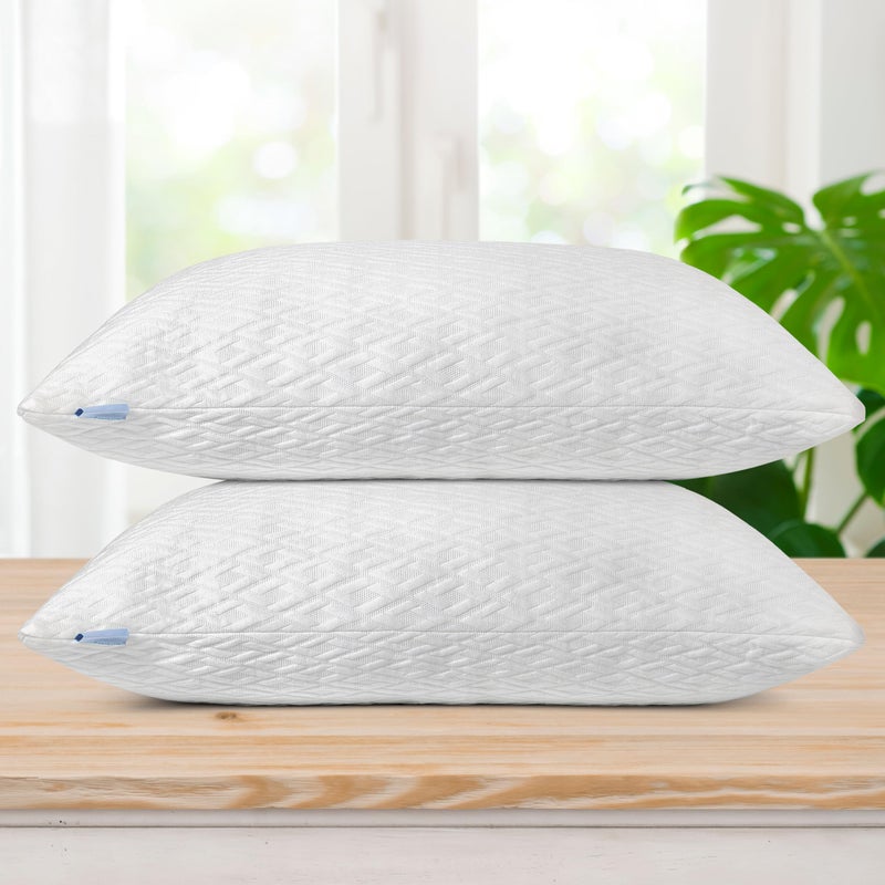 Elif Home Goods 2 Pack Queen Size Rayon Derived from Bamboo Pillows Cooling Shredded Memory Foam Bed Pillow Sets for Side Back Stomach Sleepers Adjustable Washable Cover Queen Pack of 2 
