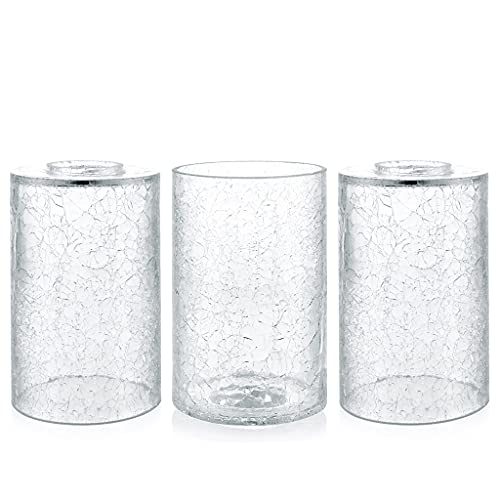 Skelang Crackle Lip-less Glass Lamp Shade, Cylindrical Light Cover with Fitter Opening, Replacement for Chandelier, Pendant, Bathroom Vanity Light, 3 Pcs - Image 1