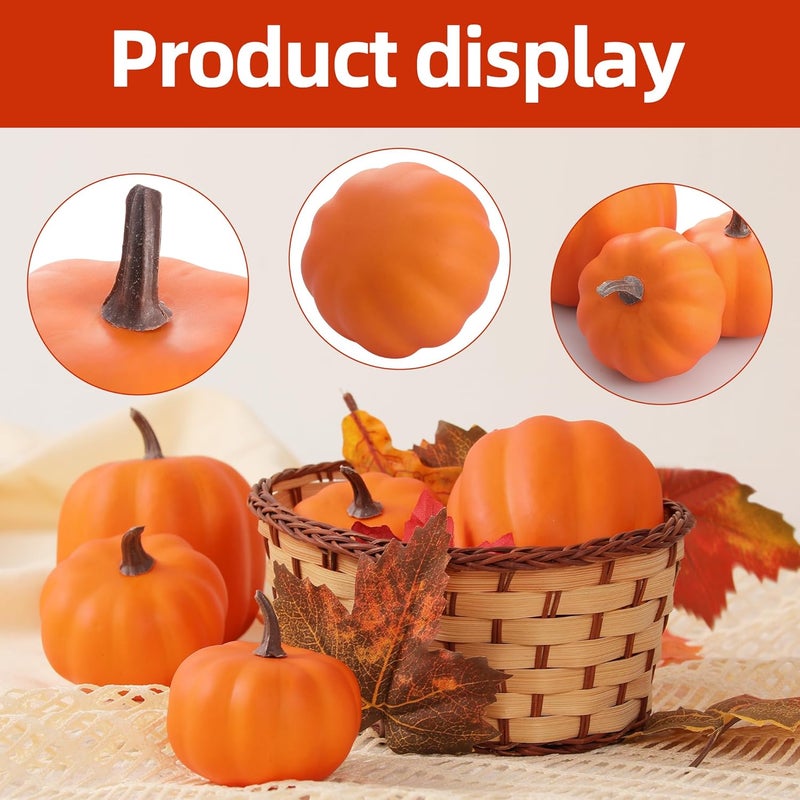 Artgar Orange Artificial Pumpkins, Harvest Decor Foam Pumpkin 8 PCS Set for Halloween Thanksgiving Fall Decorations, Realistic Faux Pumpkins for Festive Home Decor - Image 3