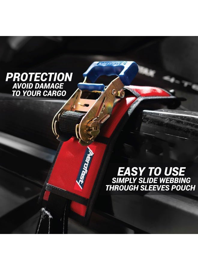 AEROFAST Protection Padded Sleeve Straps for Tie Downs . Ratchet Sleeve to Prevent Damage to Your Boat, Jetski, or Waverunner, 4 x 12 Inches. Pack of 2 - Red - Image 2