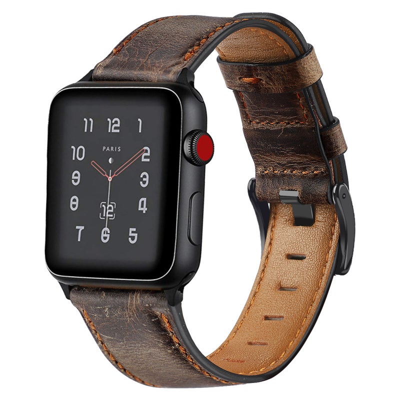 For Apple Watch3456789 Generation Apple Watch Band Iwatch Top Layer Cowhide Retro Leather Wristband - Image 3