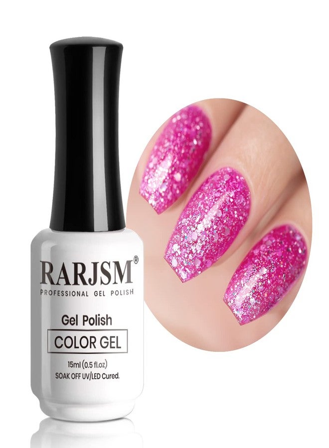 RARJSM Gel Nail Polish Glitter Sparkly Rose Red Chunky Shimmer Iridescent Gelpolish 15ml Holographic Rainbow Effect Soak off L e d U V Curing Required High Pigments for Home Manicure Nail Art - Image 1