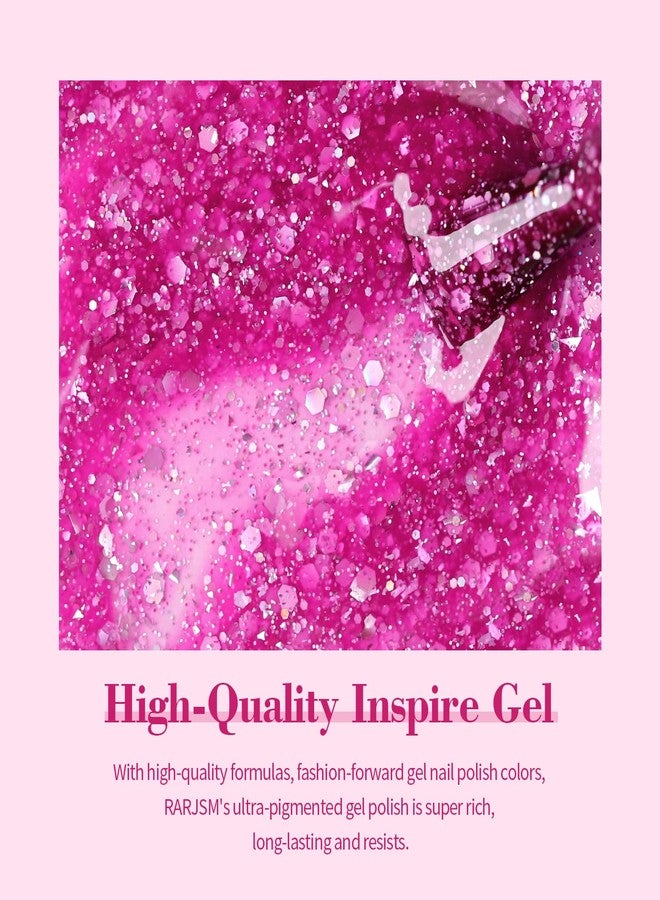 RARJSM Gel Nail Polish Glitter Sparkly Rose Red Chunky Shimmer Iridescent Gelpolish 15ml Holographic Rainbow Effect Soak off L e d U V Curing Required High Pigments for Home Manicure Nail Art - Image 5
