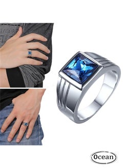 Men Stainless Steel Vintage Big Square Engraved Wedding Gemstone Biker Ring Band Hip Hop