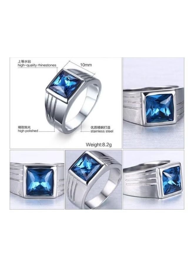 Ocean - Men Stainless Steel Vintage Big Square Engraved Wedding Gemstone Biker Ring Band Hip Hop - Image 1