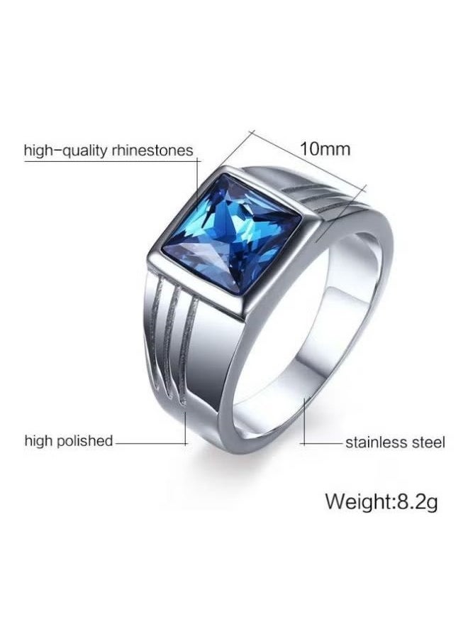 Ocean - Men Stainless Steel Vintage Big Square Engraved Wedding Gemstone Biker Ring Band Hip Hop - Image 1