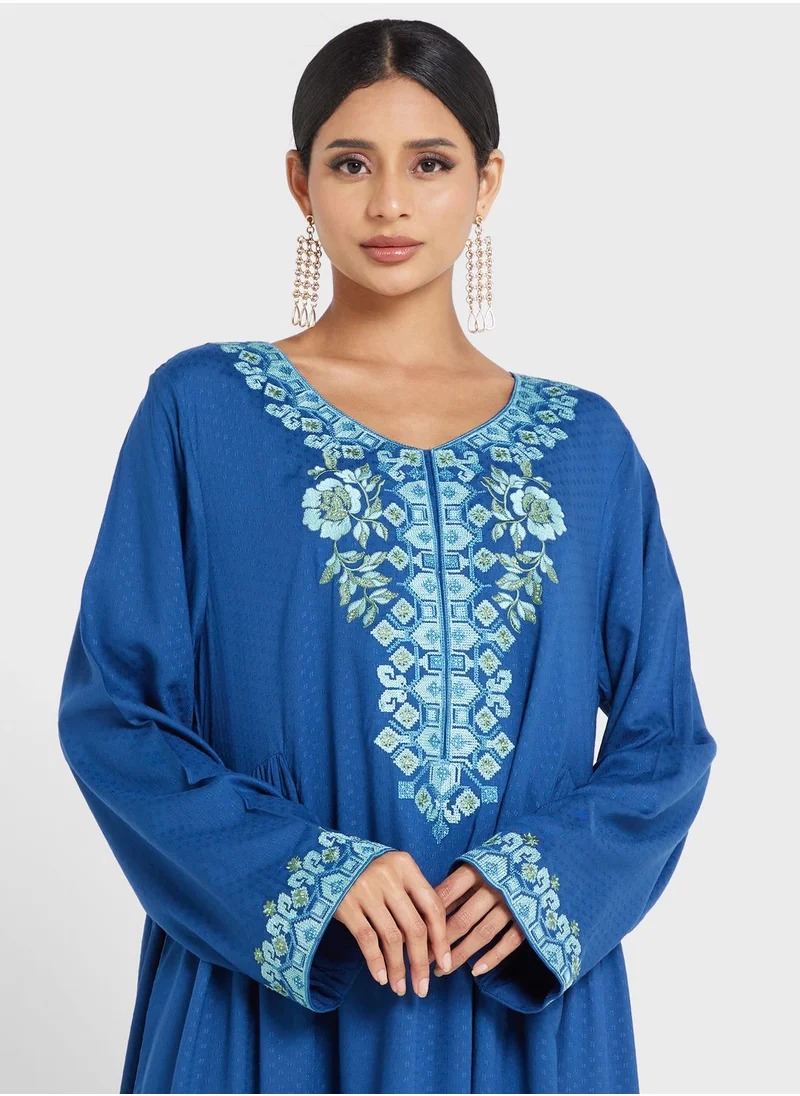 KASHKHA V-Neck Embroidered Jalabiya