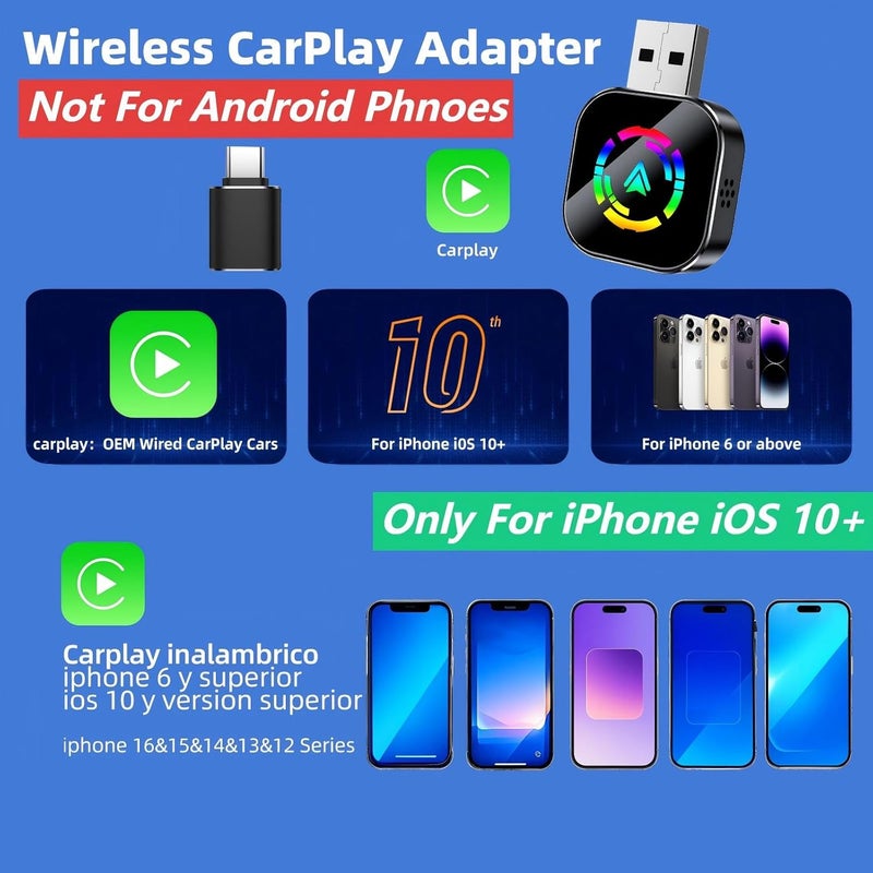 Wireless CarPlay Adapter for iPhone, Convert Wired to Wireless Apple CarPlay Adapter, 2025 Upgraded Mini Size with USB & Type-C, Stable Car Control & No Delay, Plug and Play - Image 3
