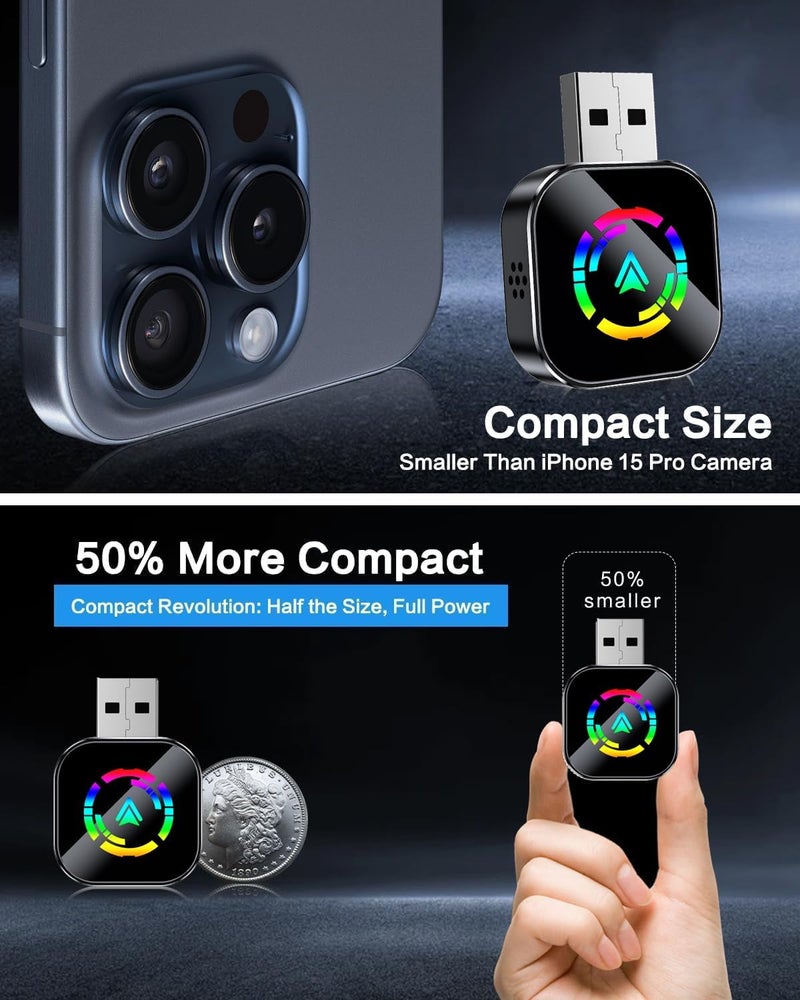 Wireless CarPlay Adapter for iPhone, Convert Wired to Wireless Apple CarPlay Adapter, 2025 Upgraded Mini Size with USB & Type-C, Stable Car Control & No Delay, Plug and Play - Image 5