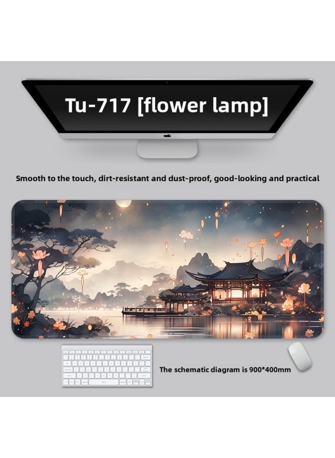 Mouse Pad Large National Style Landscape College Student Table Mat Game Special Keyboard Pad Men's And Women's Computer Office Mouse Pad-Color:600*300*2-Pattern:TU-717 [Lantern]]  - Image 1