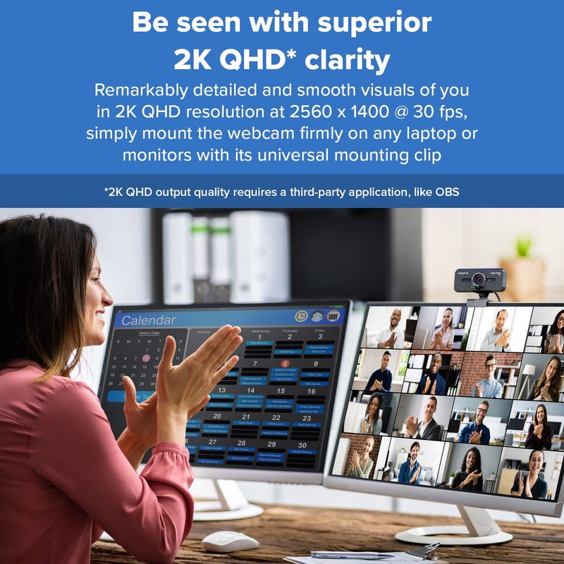 Creative Live! Cam Sync V3 2K Qhd USB Webcam with 4X Digital Zoom (4 Zoom Modes from Wide Angle to Narrow Portrait View), Privacy Lens, 2 Mics, for Pc and Mac - Black - Image 2