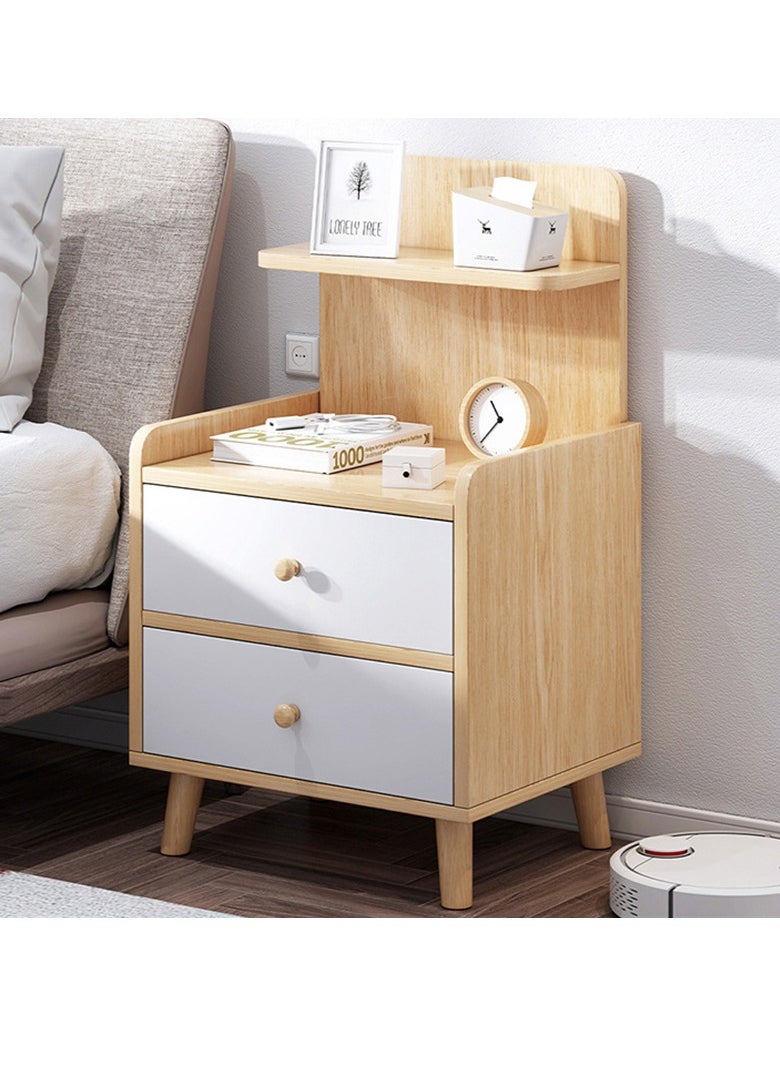 Arabest 37*30*70cm Double Drawer Bedside Cabinet, Simple Economic Storage and Storage Cabinet, Bedside Mini Cabinet, Light Luxury Creative Bedside Cabinet (Rustic Oak Colour)  - Image 1