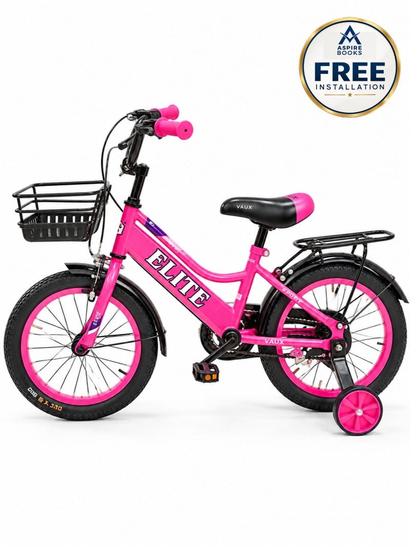 Aspire Books Elite 16-Inch Kids Bicycle with Training Wheels – Dark Pink | AGE 4-7 - Image 1