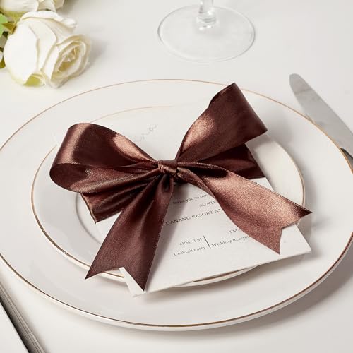 Mauproy 1-1/2 Inch Wide Brown Satin Ribbon, 50 Yards Solid Polyester Fabric Ribbon for Roses Making, Mother's Day, Gift Wrapping, Flower Bouquets, Wedding Decorations, Handmade Crafts - Image 5