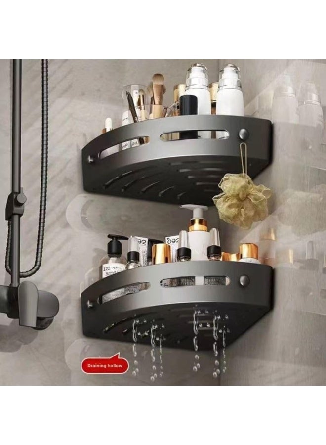 DIOTTI 2-Tier Wall Mounted Shower Caddy Shelves, Rustproof Plastic Corner Bathroom Organizer Racks, No Drill Adhesive Shower Storage Baskets for Bathroom, Kitchen, Countertop (Black) - Image 3