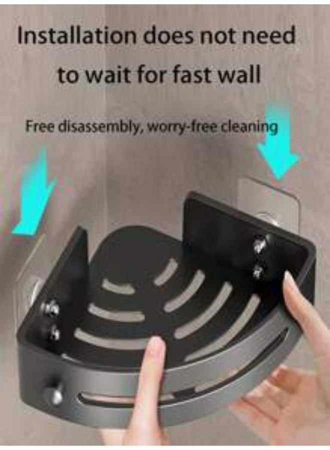 DIOTTI 2-Tier Wall Mounted Shower Caddy Shelves, Rustproof Plastic Corner Bathroom Organizer Racks, No Drill Adhesive Shower Storage Baskets for Bathroom, Kitchen, Countertop (Black) - Image 4