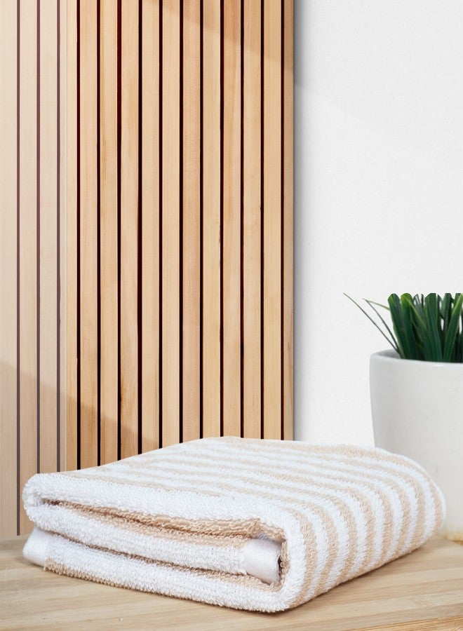 v c VC Striped Face Towel Set – Pack of 2, Beige & White, 33×51 cm, Soft & Absorbent Cotton Hand/Face Towels for Daily Use - Image 1