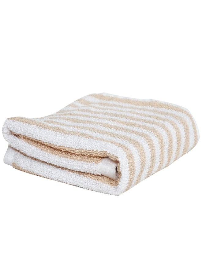 v c VC Striped Face Towel Set – Pack of 2, Beige & White, 33×51 cm, Soft & Absorbent Cotton Hand/Face Towels for Daily Use - Image 2