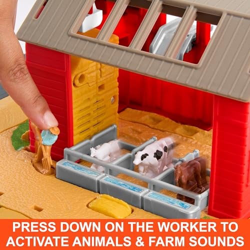 Matchbox Toy Car & Playset, Action Drivers Farm Adventure with 1:64 Scale Tractor & Trailer, 2 Hay Bales & Detachable Goat, Horse & Cow Figures & Sounds - Image 3