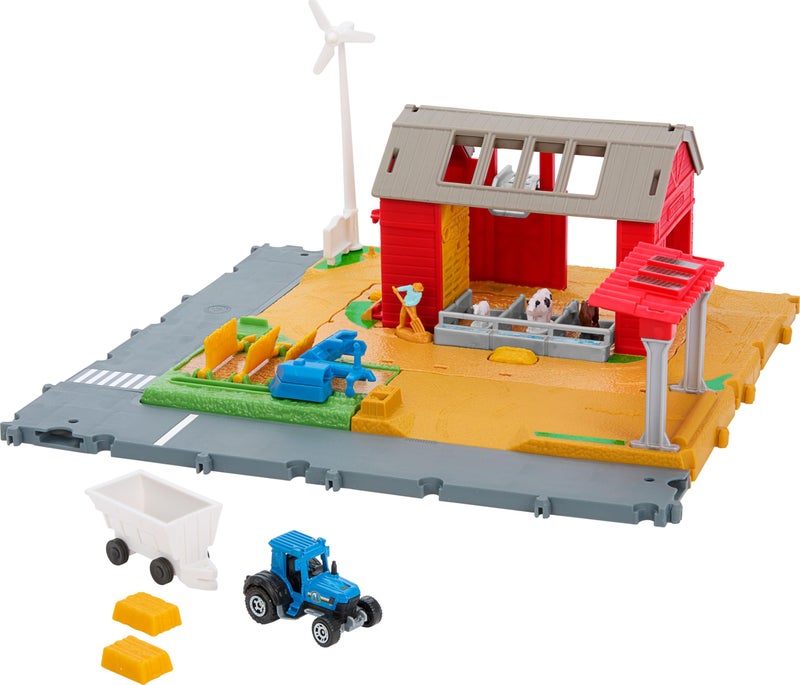 Matchbox Toy Car & Playset, Action Drivers Farm Adventure with 1:64 Scale Tractor & Trailer, 2 Hay Bales & Detachable Goat, Horse & Cow Figures & Sounds - Image 1