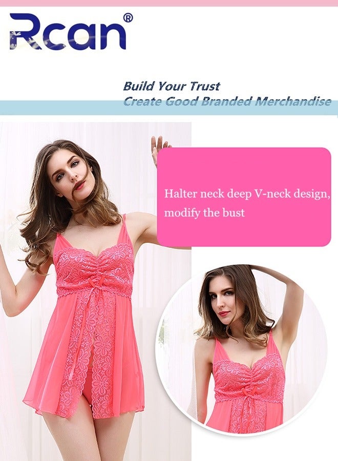 Rcan 2 Piece Set Lingeries for Women European Fashion Babydoll V Neck Underwear Vintage Mesh Jacquard Backless Sling Nightdress Ladies Boudoir Outfits Sleepwear Plus Size - Image 2