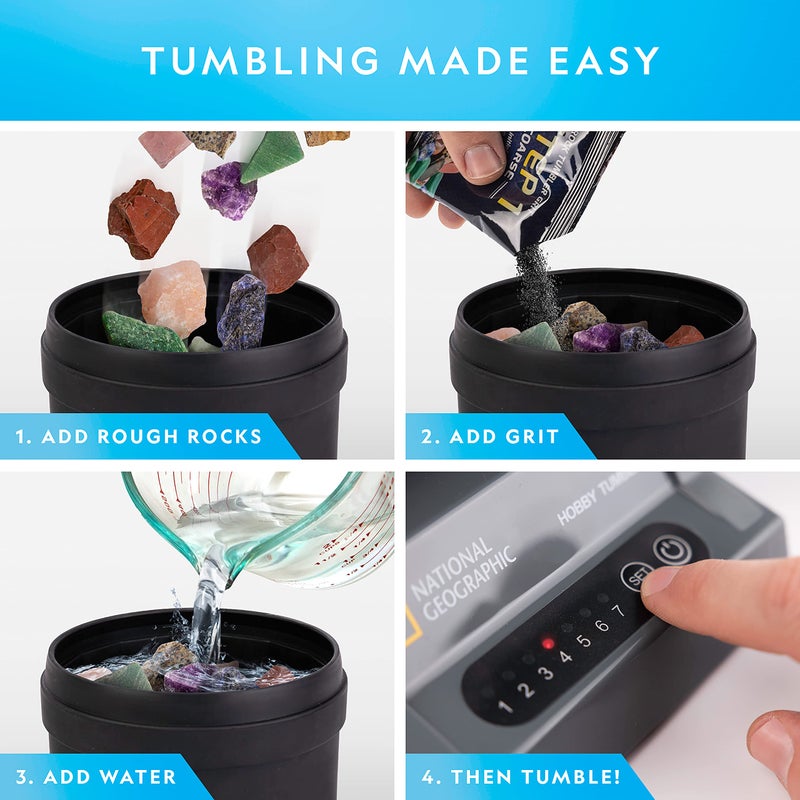 Blue Marble NATIONAL GEOGRAPHIC Rock Tumbler Refill Kit - Gemstone Mix of 9 varieties including Tiger's Eye, Amethyst and Quartz - Comes with 4 grades of Grit, Jewelry Fastenings and detailed Learning Guide - Image 3