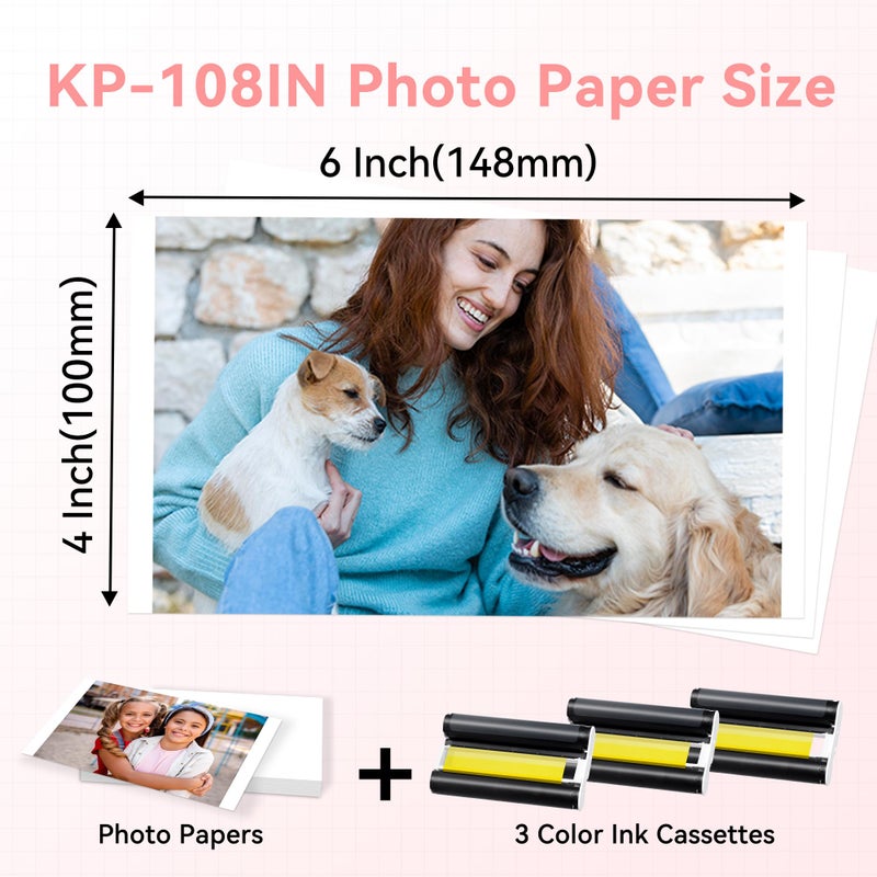 Wonfoucs Compatible with Canon Selphy CP1500 CP1300 Ink and Paper, 4x6 Inch KP-108IN KP108 for Selphy CP1500 CP1300 CP1200 CP1000 CP910 CP900 CP810, 100mm x148 mm (3 Ink +108 Sheets Photo Paper) - Image 4