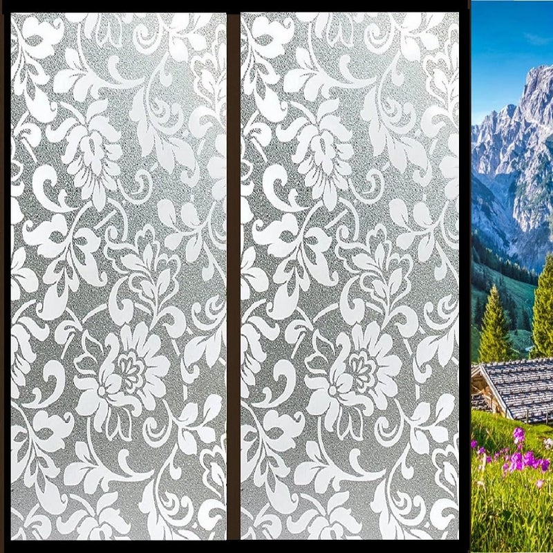 STICKSTUFF STICKSTUFF Premium Window Films Privacy Film Self Adhesive Decorative Film for Bathroom Door Window Heat Control Anti UV White Flowers 24x96 Inch  - Image 1