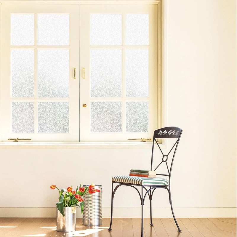 STICKSTUFF STICKSTUFF Premium Window Films Privacy Film Self Adhesive Decorative Film for Bathroom Door Window Heat Control Anti UV White Flowers 24x96 Inch  - Image 5