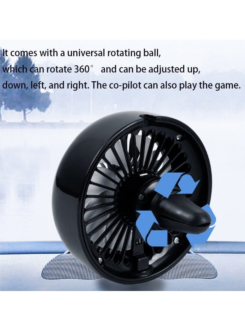 مروحة سيارة USB مزودة بأضواء ملونة لفتحات التهوية، مروحة محمولة قابلة للدوران بزاوية 360 درجة، مروحة تبريد صغيرة وهادئة، مروحة سيارة قابلة للتعديل سرعة الرياح، معززة لفتحات التهوية للسيارات والشاحنات وسيارات الدفع الرباعي والمركبات الترفيهية. - Image 2