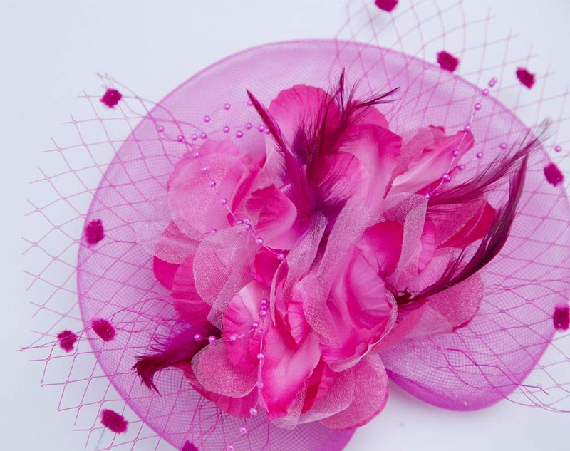 Cizoe Fascinators Hats for Womens 50s Headwear with Veil Flower Cocktail Wedding Tea Party Church Derby Hat(1-4-rose) - Image 4