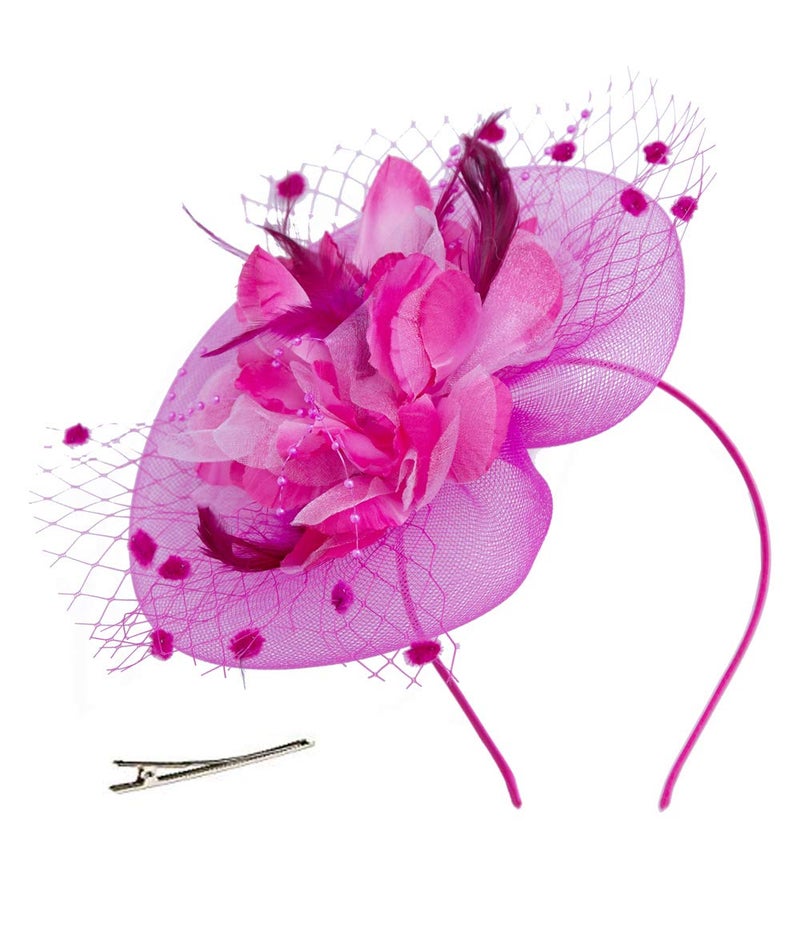 Cizoe Fascinators Hats for Womens 50s Headwear with Veil Flower Cocktail Wedding Tea Party Church Derby Hat(1-4-rose) - Image 2