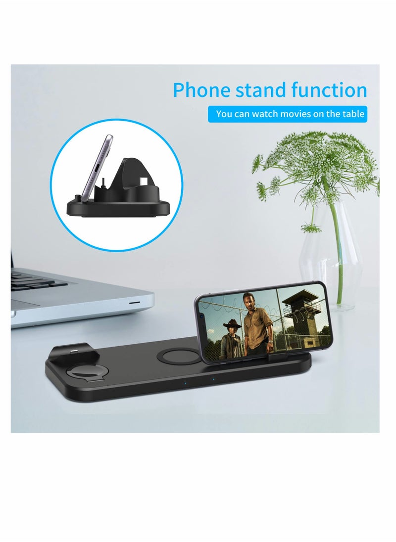 KASTWAVE - Foldable Wireless Charging Station/Dock, Charger for Apple Devices and for Galaxy Series, 6 in 1. Compatible with All Devices for Wireless Charging/iOS/ Android_Black - Image 1